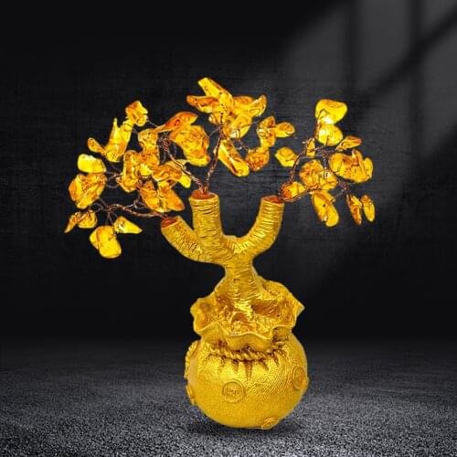 Topaz Rich Fortune Tree Cash Cow Treasure Pot Money Pot Home Wine Cabinet Decor Living Room Handicraft Cash Cow Small Ornaments