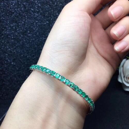Natural green emerald gem bangles natural green gemstone Bracelet S925 silver simple round thin woman office party jewelery