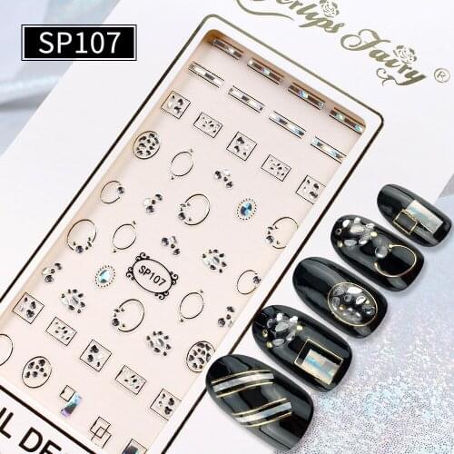 Newest SP107 laser gold stamping 3d nail sticker decals rhinestones DIY decorations tools for nail art tips