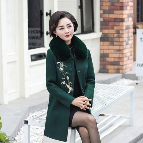 2021 NEW Fashion Plus Size Winter Jacket Coat Women Vintage Embroidery Wool Coat Middle aged Female Autumn Woolen long Overcoat