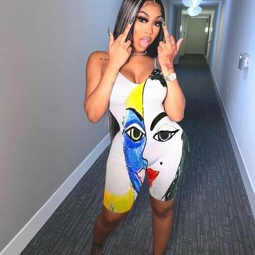 Cartoon Character Print Bodycon Rompers Womens Jumpsuit Summer Clothes Streetwear One Piece Club Outfits Casual Short Playsuit