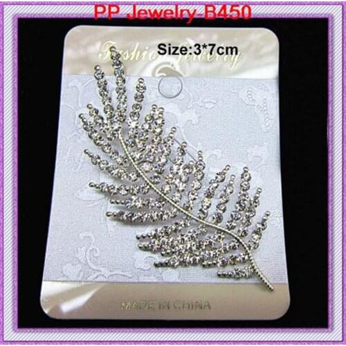 Wholesale!!(60pcs/lot)Silver plated Glittered Crystal rhinestone alloy leaf brooches
