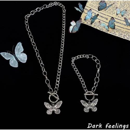 INS Diablo Butterfly Pendant Necklace Bracelet a Couple Short Chain Metal Women Titanium Trendy Cn(origin)