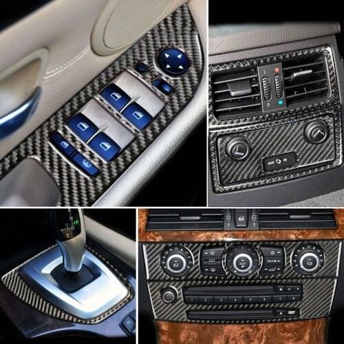 Carbon Fiber Console Gear Shift Panel Air Outlet Frame Door Armrest Decor Strips Cover Trim Sticker for BMW 5 Series E60 2005-10