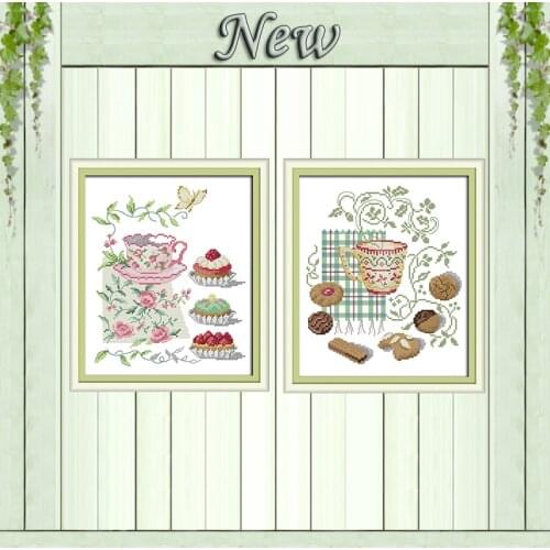 Afternoon tea cake dessert painting counted Printed on canvas DMC 11CT 14CT chinese Cross Stitch kits Needlework Sets embroidery