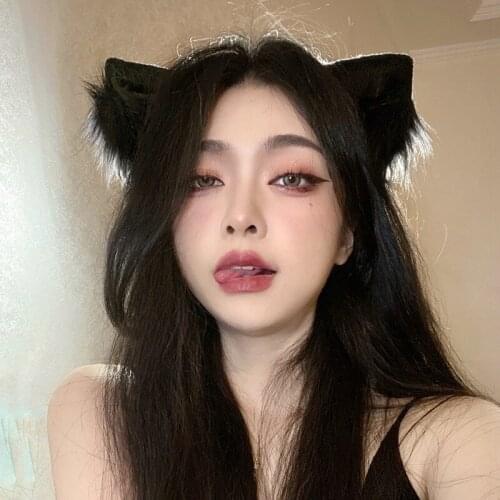 CYGJFC Woman Cosplay Cat Ear Faux Fur Plush Hairband Black White Headband Lovely Women Hair Accessories Headwear Party Ornaments