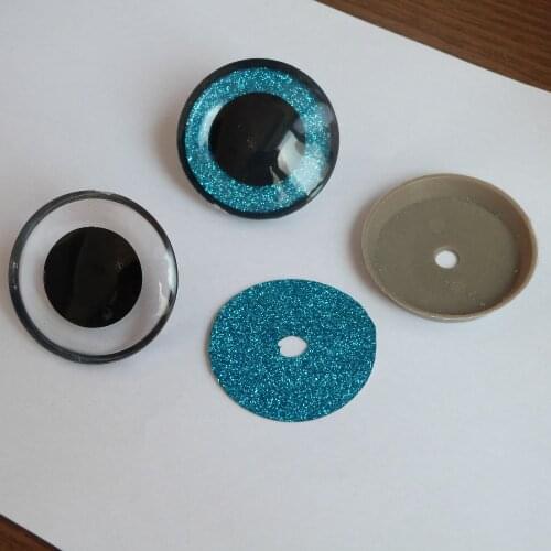 50mm big size clear trapezoid plastic safety toy eyes & blue glitter fabric &soft washer for diy doll findings