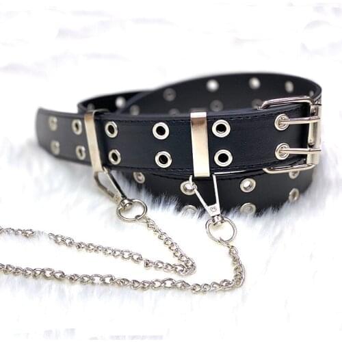 Classic Double Row Hole Hip Hop Punk Style Mens and Womens Belt Casual Jeans Fashion Chain Decoration