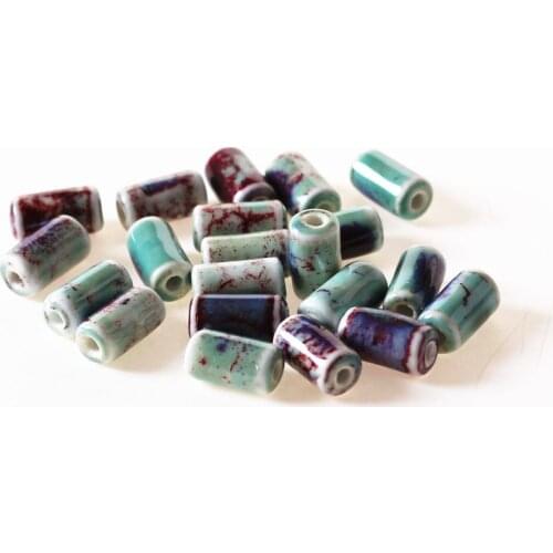 SEA MEW 50 PCS 17mm*9mm Cylinder Porcelain Ceramic Beads Handmade DIY Hole Beads For Jewelry Making