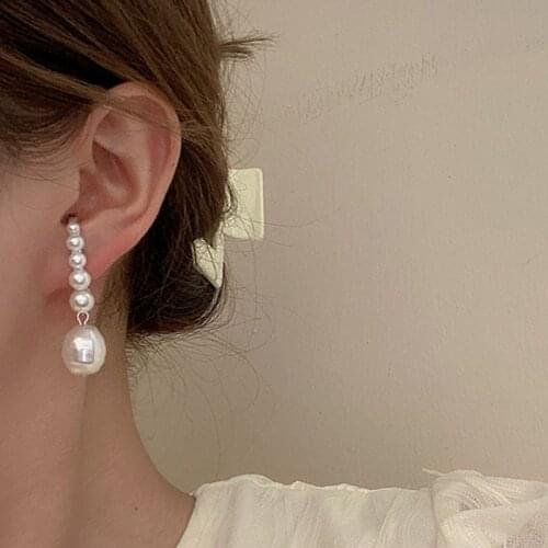 Chi Goth Silver Color Geometric Bending Letter C Full Asymmetry Pearl Drop Earrings for Women Korean Fashion Piercing Jewelry