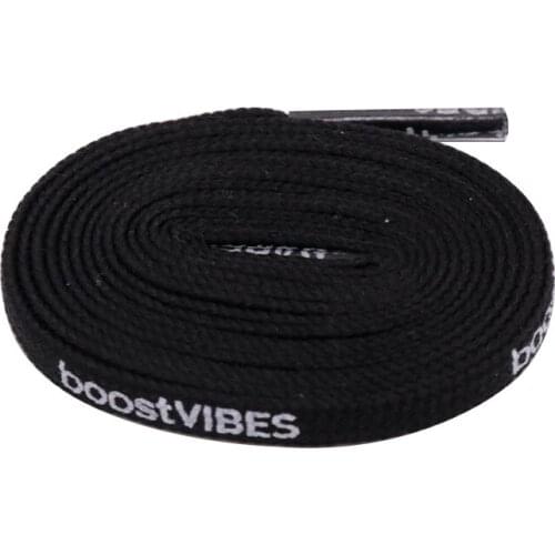 Coolstring New Material Shoelace Double Layer Polyester Silk Sreen Black Lacet With "boostVIBES" White Letter Printing Nice Cord