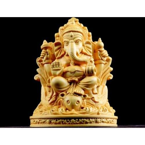 Boxwood 11cm Elephant God Sculpture Ganesha Wood Carving Statue Collection Wealth Knowledge God Feng Shui Home Decor