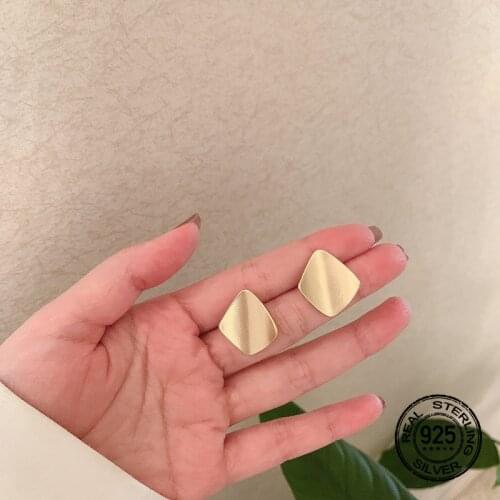 S925 Silver Earrings For Women Gold Geometric Square Retro Korean Temperament Simple Fashion Design Lady Wedding Jewelry INEFFA