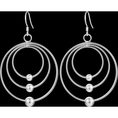 New pure 100% 925 Sterling Silver Earrings for Women Jewelry Three circle beads Earrings Christmas Gifts wedding party