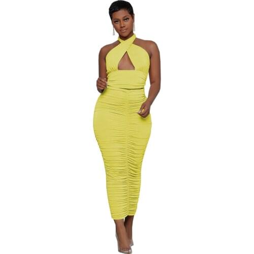 S-XXL Womens Sexy Outfit Halter Neck Tops Long Skirts Sets Beachwear Formal Party Dress