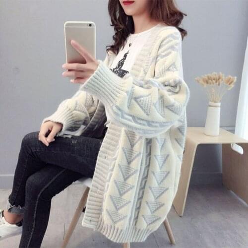 2019 Harajuku Sweater Coat Women Cardigan Spring Autumn Korean Loose Long Winter Retro Thick Knitted Sweater Jackets strickjacke