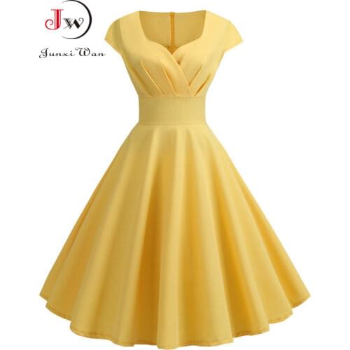 Summer Dress Women Short Sleeve Hepburn 50s 60s Vintage Pin Up Rockabilly Dress Robe Plus Size Elegant Evening Party Dress