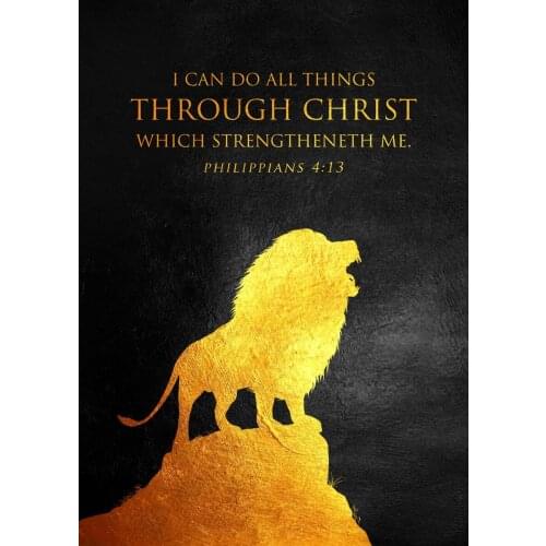 Animal Lion Christian Canvas Holy Bible Inspirational Quotes Prints Painting Pictures I Can Do All Things Prints On Canvas Black
