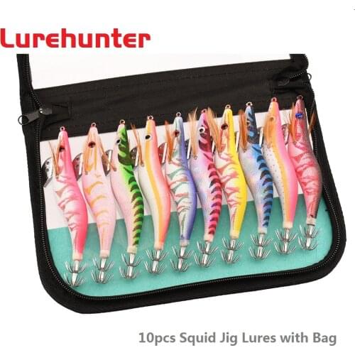 10Pcs 13.5CM 21.5G Fishing Lure Set Squid Jigs 3.5# Hook Wooden Shrimp Artificial Fishing Lures Wood Shrimp Fishing Bait