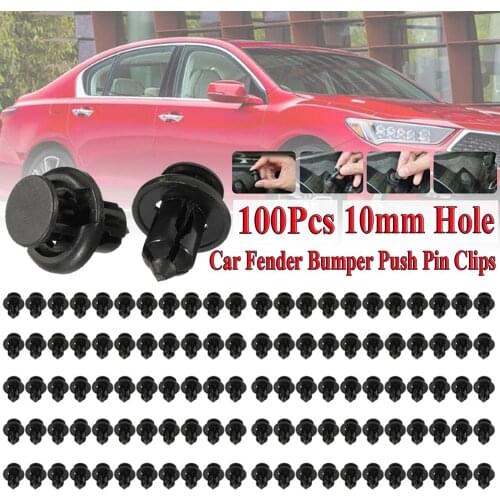 100Pcs Black Plastic Rivet Car Fender Bumper Push Pin Clips 10mm Hole Car Fender Clip Trunk Screw Rivets Set For Honda