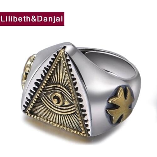 2019 Custom Adjustable Ring 100% Real 925 Sterling Silver jewelry men women Punk Triangle Cross Devils Eye Ring accessories R52