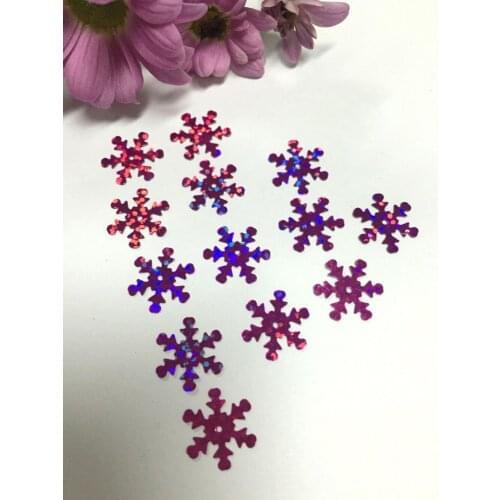 500pcs/lot 25mm Snowflake PVC Sequins With 1 Center Hole Christmas Gift DIY Clothes Navidad Ornaments Laser Rose Red
