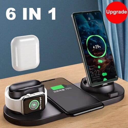 6 In 1 Wireless Charger Stand Holders Qi Wireless Mobile Phone Charging Magnetic Fast USB Type C Charger 2021 NEW Year Best Gift