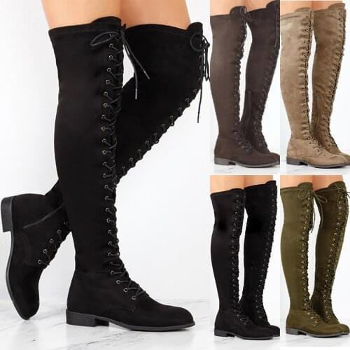 2020 large Autumn/winter lace-up boots cross-lacing over-the-knee boots large suede womens boots