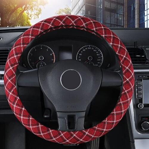 Chequered stripes and white rubber steering wheel cover environment-friendly car interior accessories breathable fabric