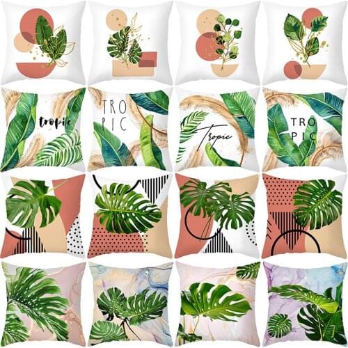 2021 Tropical Leaf Camping Pillow Case Home Decor Cushion Cover Green Plants Decorative Office Sofa Throw Pillows Case 45x45cm