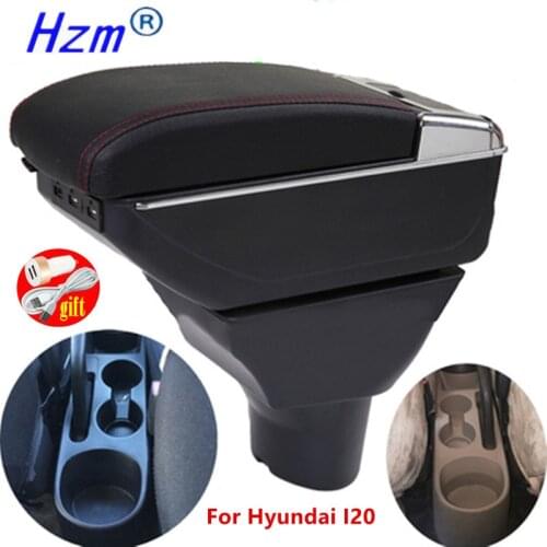 For Hyundai I20 Armrest Interior Parts special Retrofit parts Car Armrest box Center Storage box with USB LED light