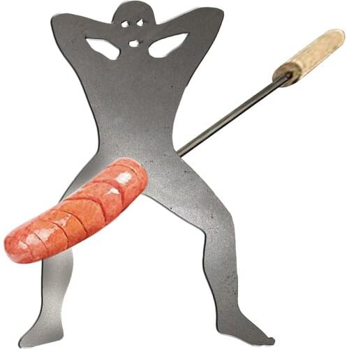 Innovative Hot Dog Roasting Stick Men-shaped Metal Corn Skewer Stainless Steel Rack Tools Roast Chicken Rack Grilling Roast Rack