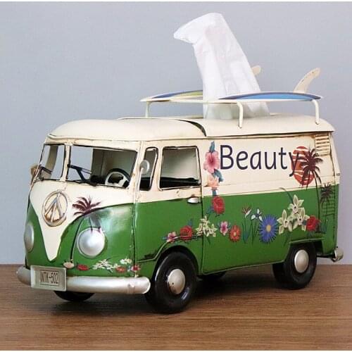 American Tissue Box Industrial Style Creativity Make-Old Tin Retro Bus Model Paper Box With Windsurfing Home Decoration