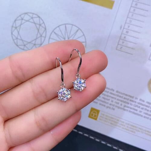 Round Moissanite Cut Total 1.00ct Diamond Test Passed Moissanite Silver Earring Jewelry Girlfriend Gift
