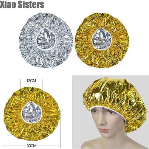 Shower Cap Perm Cap Heat Insulation Aluminum Foil Hat Elastic Bathing Cap for Women Hair Salon Bathroom Salon Supplies