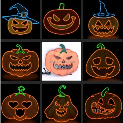 Newest Design Pumkin Series EL Wire Mask Halloween Party Decor LED Mask Glow In Dark Cosplay Light Mask Support Customized