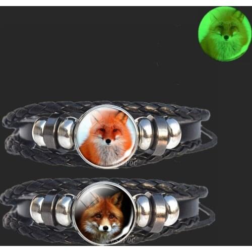 Fashion Charm Luminous Braided Leather Bracelet Cute Red Fox Punk Bracelet Jewelry Men Women Wrist Bracelet Glowing Accessories