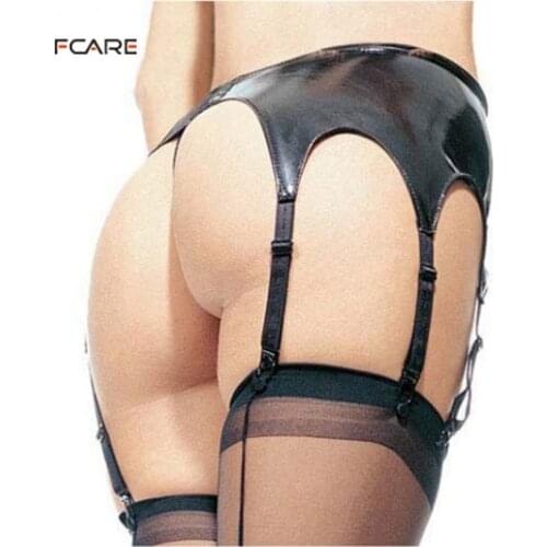 Fcare fun underwear sexy PU Leather garters without socks sexy garter with g string porte-jarretelles