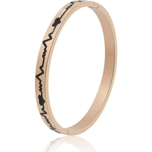 New Couple Love Bangles Cardiogram And Heart Rose Gold Bracelet & Bangle High Quality Stainless Steel Jewelry Lover Holiday Gift