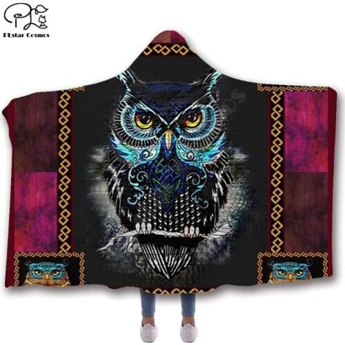 Anime owl pattern Hooded Blanket Adult colorful child Sherpa Fleece Wearable Blanket Microfiber Bedding style