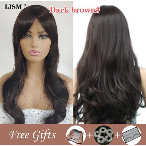 Long Bangs Wig Peluca Pelo Natural Mujer Perruque Femme Brune Vintage Dark Brown Naturelle Blonde Parrucche Donna Neon Wigs