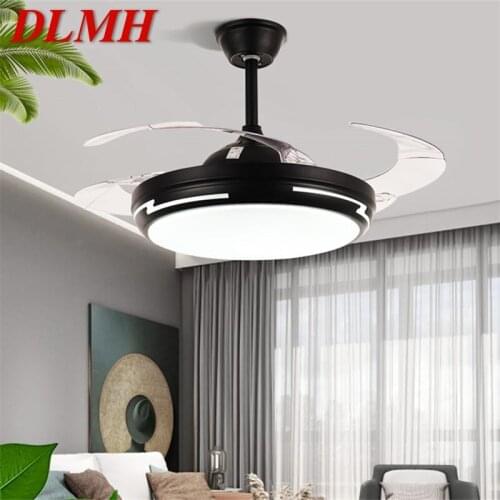 DLMH Ceiling Fan Light Invisible Black Lamp With Remote Control Modern Simple LED For Home Living Room
