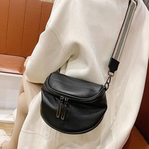 100% Genuine Leather Simple Saddle Bags For Women 2021 Fashion Lady Travel Crossbody Shoulder Bags Female Handbags and Purses