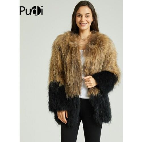 Pudi Winter Real Raccoon Fur Coat Jacket Vest 2021 New Women Genuine Fur Coats Jackets Ct838