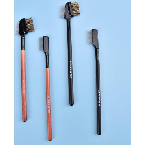 Stainless Steel Eyebrow Comb Wood Handle Double-Sided Dual Purpose Makeup Brush Eyelash Comb with Cover Cosmetic Tools