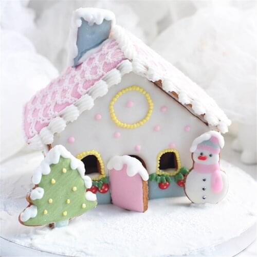 Christmas Plastic Cookie Cutter Set 3D House Snowman Unicorn DIY Biscuit Mold Pastry Cake Decorating Tools Festival Party Supply
