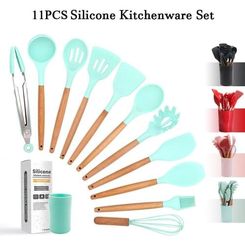 11PCS/set Silicone Kitchenware Non-stick Cookware Cooking Tool Spatula Beaters Colander Shovel Spoon Soup Kitchen Tools Set