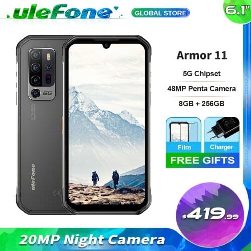 Ulefone Armor 11 Smartphone 6.1'' Screen 8GB RAM 256GB ROM 48MP Penta Rear Camera 5200mAh Battery Dimensity 800 NFC 5G Phone