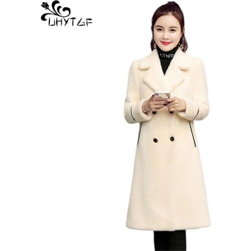 UHYTGF Wool Coat Women Winter Clothes Woolen Coat Female Double breasted Long Coats Plus Size Outerwear Manteau Femme Hiver 954