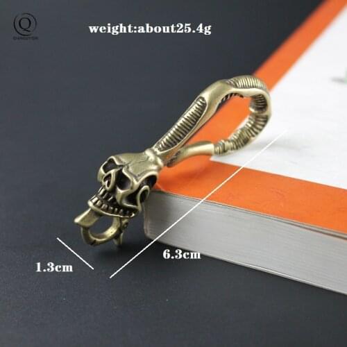 Vintage Brass Punk Men Skull Head Keychain Hook Clasp Metal Clothes Pant Connection Clip Copper U-Shaped Keyring Pendant Jewelry